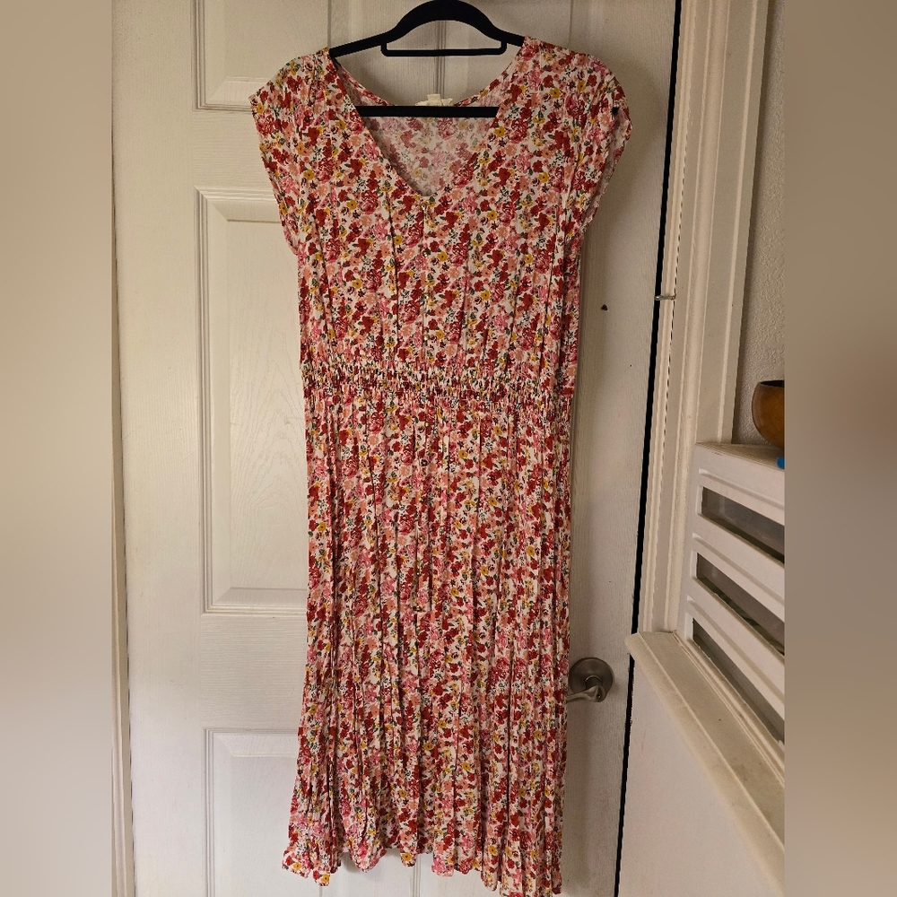 Indigo Rose, XL, Summer, Grarden,Floral Print Women's Dress